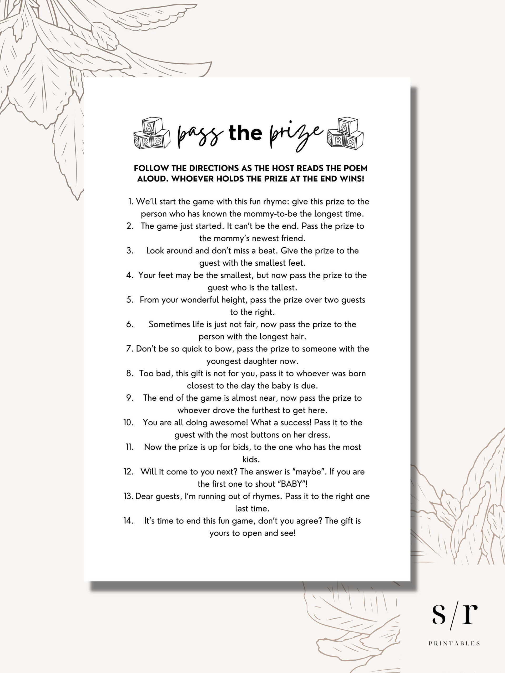 Pass The Prize Poem Game, Printable Baby Shower Games, Minimalist inside Pass The Prize Baby Shower Game Free Printable