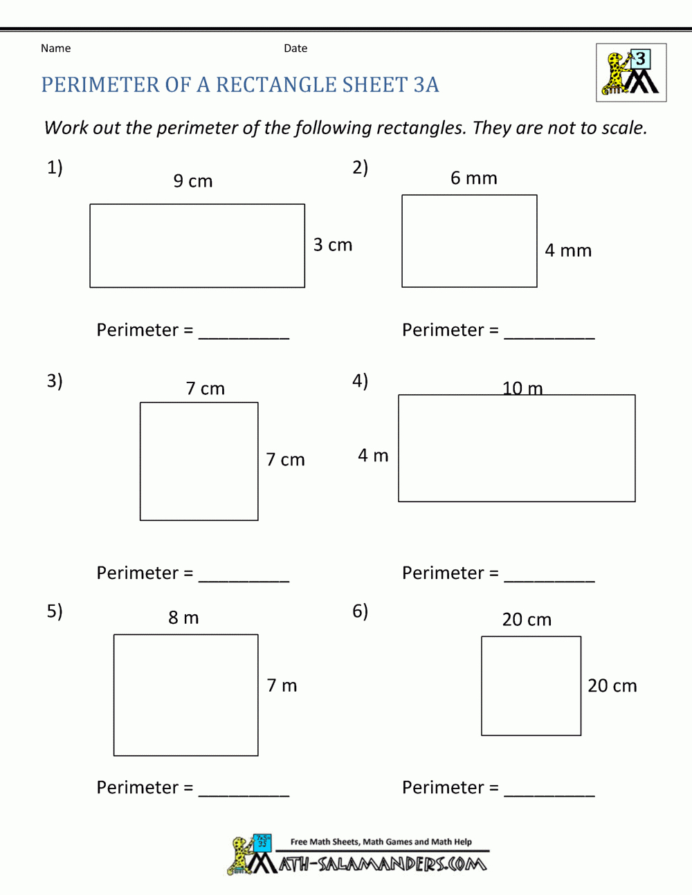 Perimeter Of A Rectangle for Free Printable Perimeter Worksheets 3Rd Grade