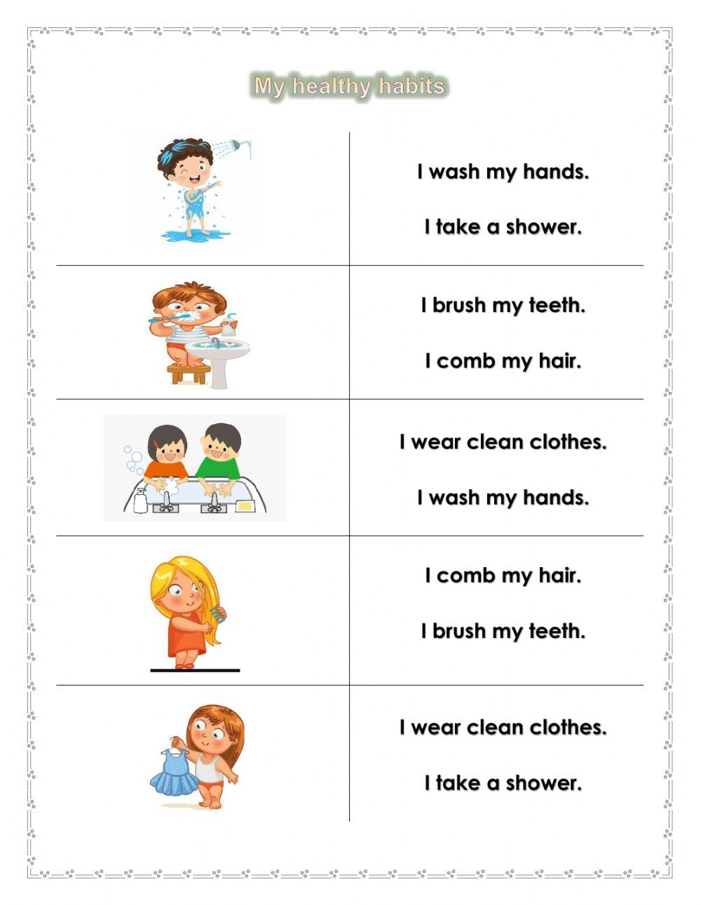 Personal Hygiene Ficha Interactiva | Personal Hygiene Worksheets intended for Free Printable Personal Hygiene Worksheets