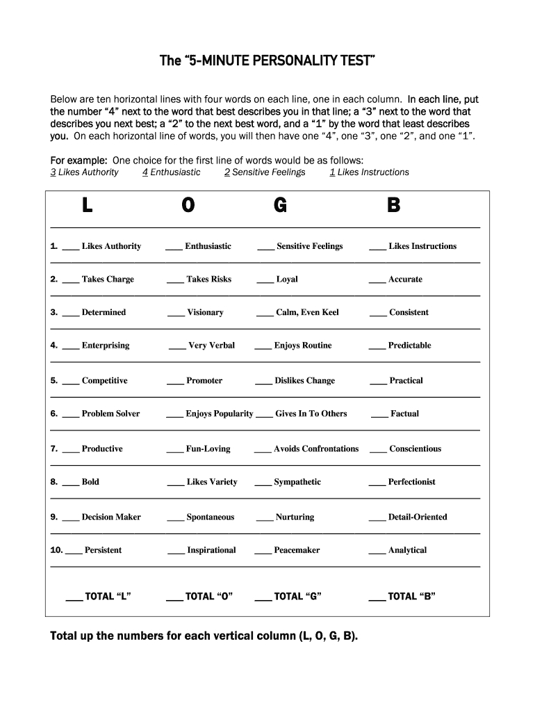 Personality Online - Fill Online, Printable, Fillable, Blank throughout Free Printable Personality Test for High School Students