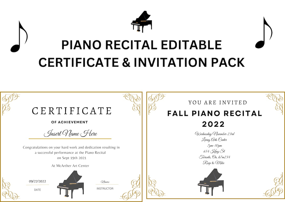 Piano Recital Certificate, Piano Award Printable, Child Certificate, Piano Template Certificates, Recital Invitation, Music Certificate - Etsy.de in Free Printable Piano Recital Certificates