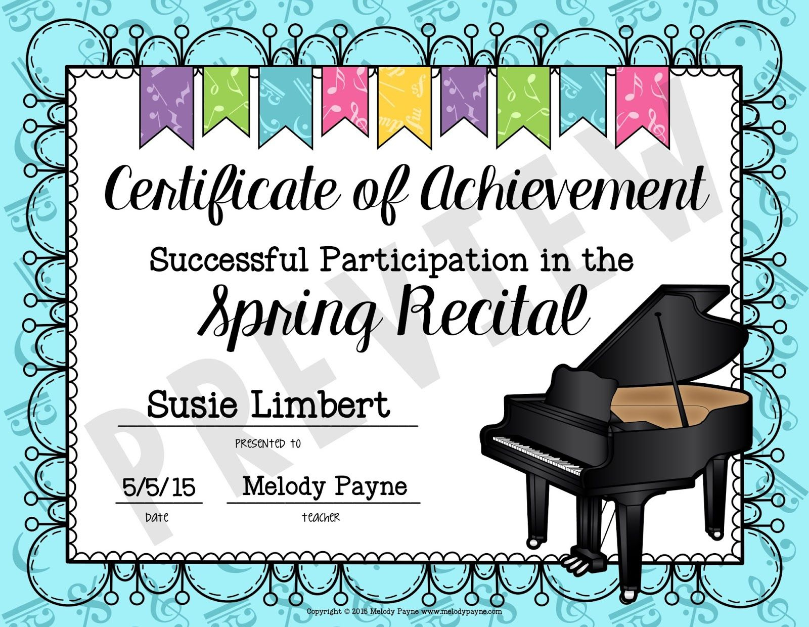 Piano Recital Kit: 5 Certificates intended for Free Printable Piano Recital Certificates