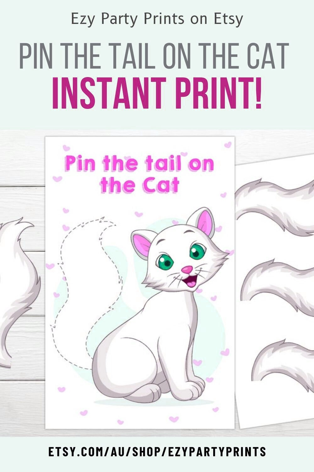 Pin The Tail On The Cat Printable Game Instant Printable Party intended for Free Printable Pin the Tail on the Cat