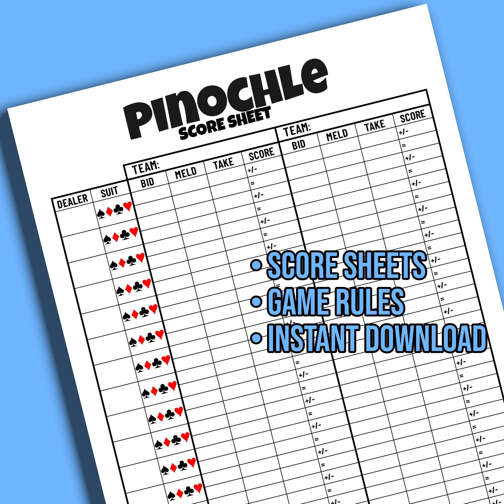 Pinochle Printable Score Sheet Game Rules Digital Files - Etsy Uk with Free Printable Pinochle Tallies