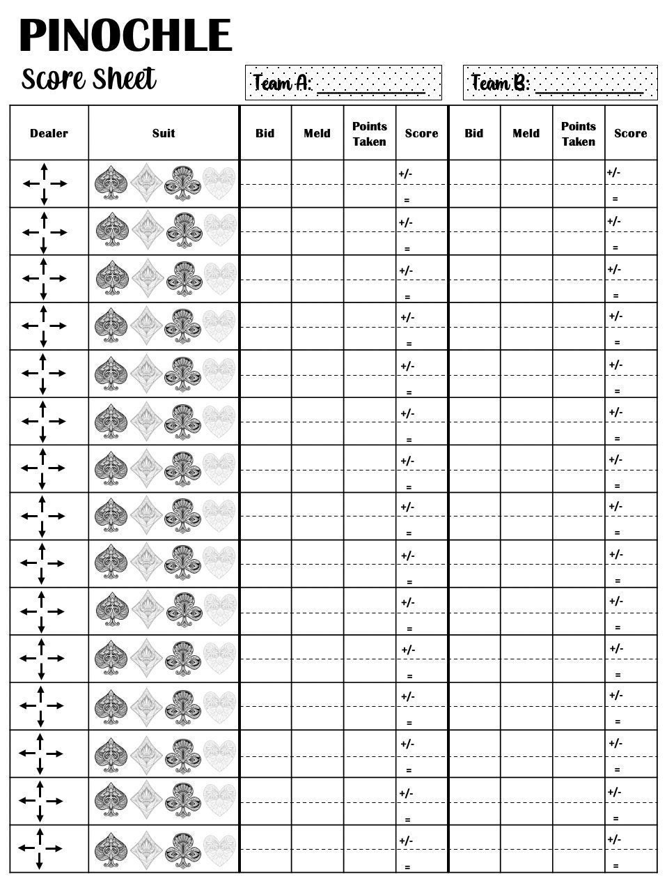 Pinochle Score Card Pinochle Scoresheet Pinochle Score Pads throughout Free Printable Pinochle Tallies