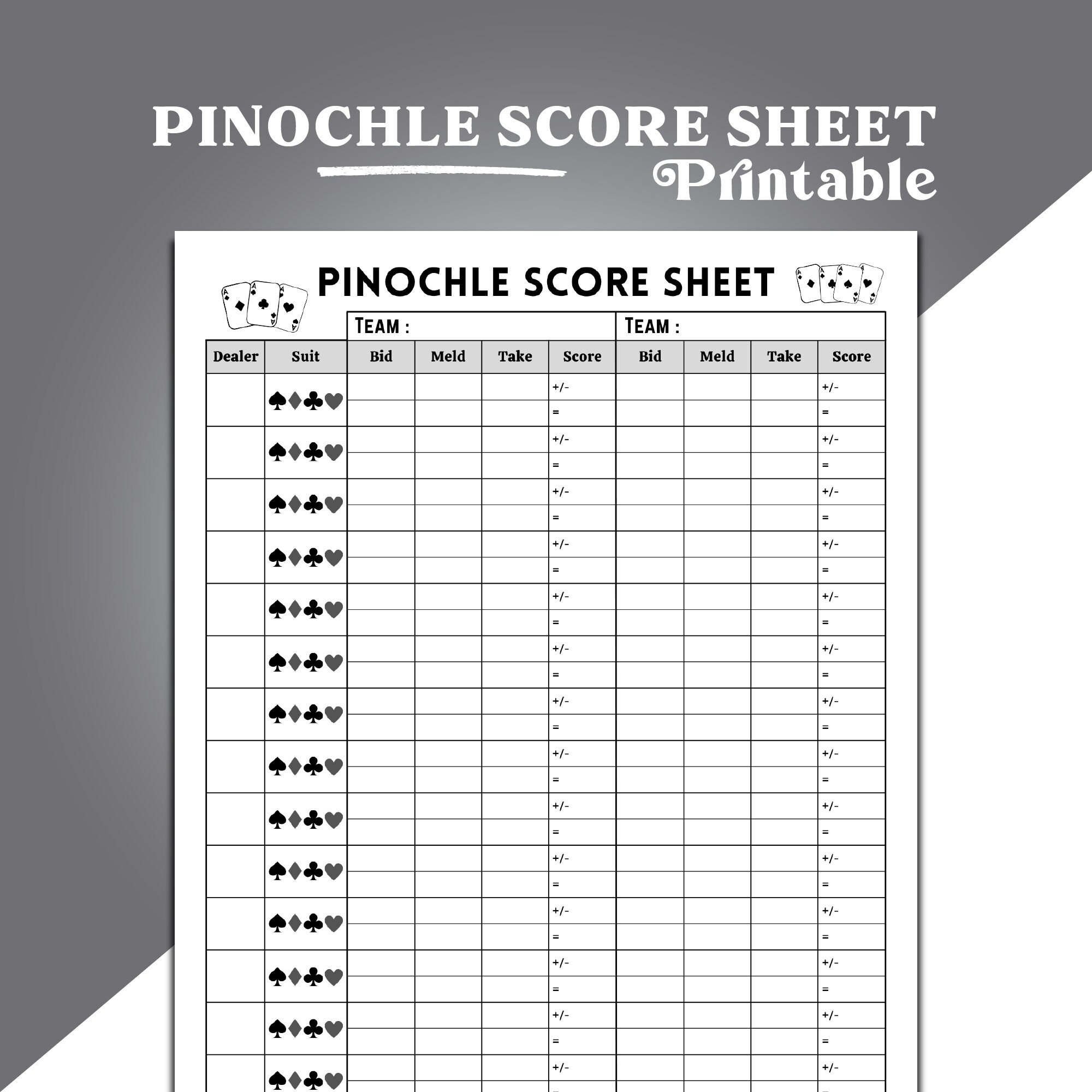 Pinochle Score Sheet, Double Pinochle Score Sheet, Pinochle Card within Free Printable Pinochle Tallies