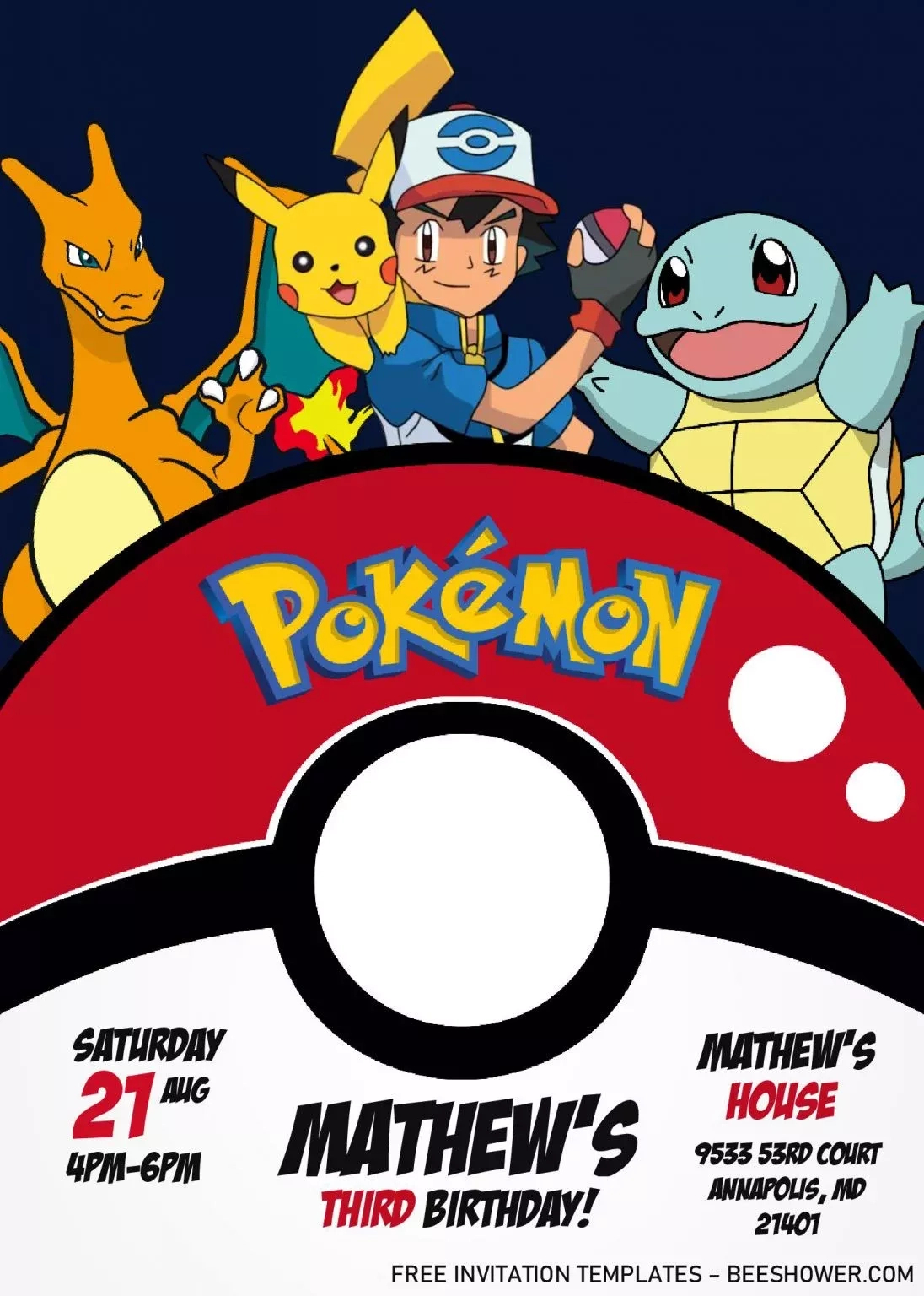 Pokemon Invitation Templates - Editable With Ms Word | Beeshower with Pokemon Invitations Printable Free