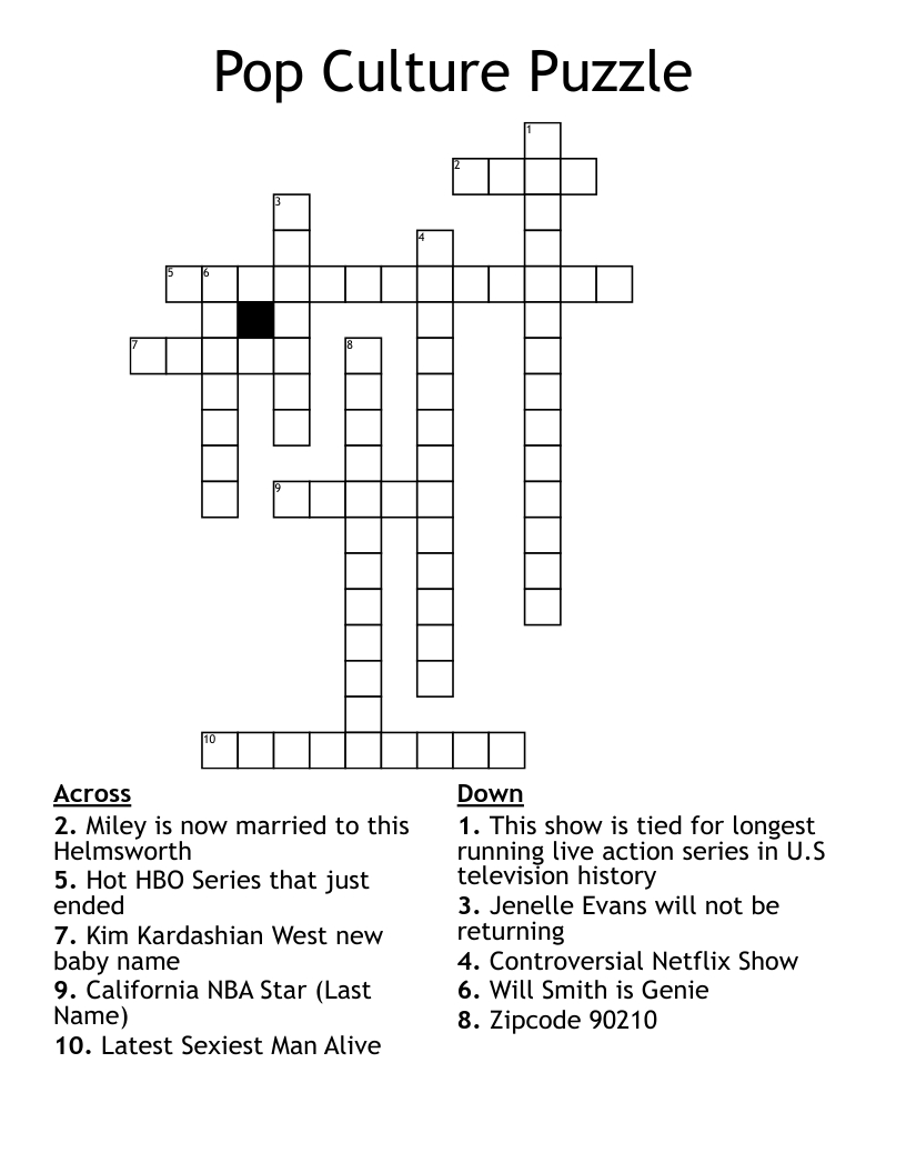 Pop Culture Puzzle Crossword - Wordmint with Pop Culture Crossword Printable Free