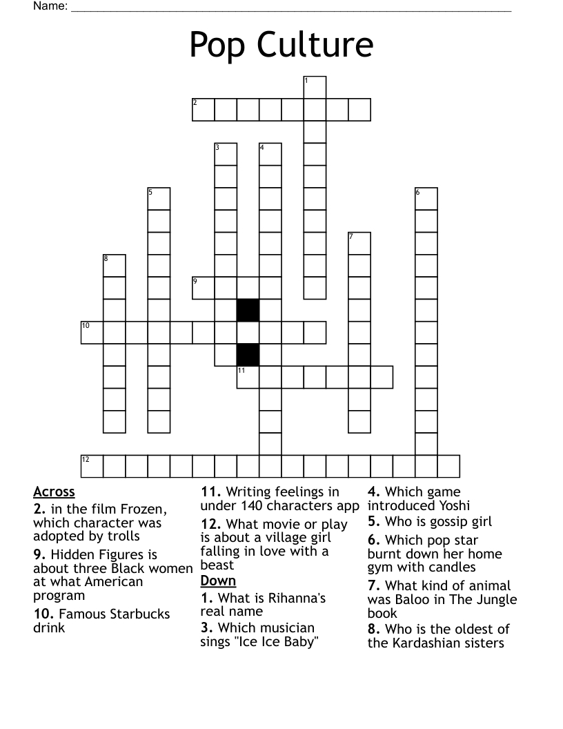 Pop Culture Trivia Crossword - Wordmint pertaining to Pop Culture Crossword Printable Free