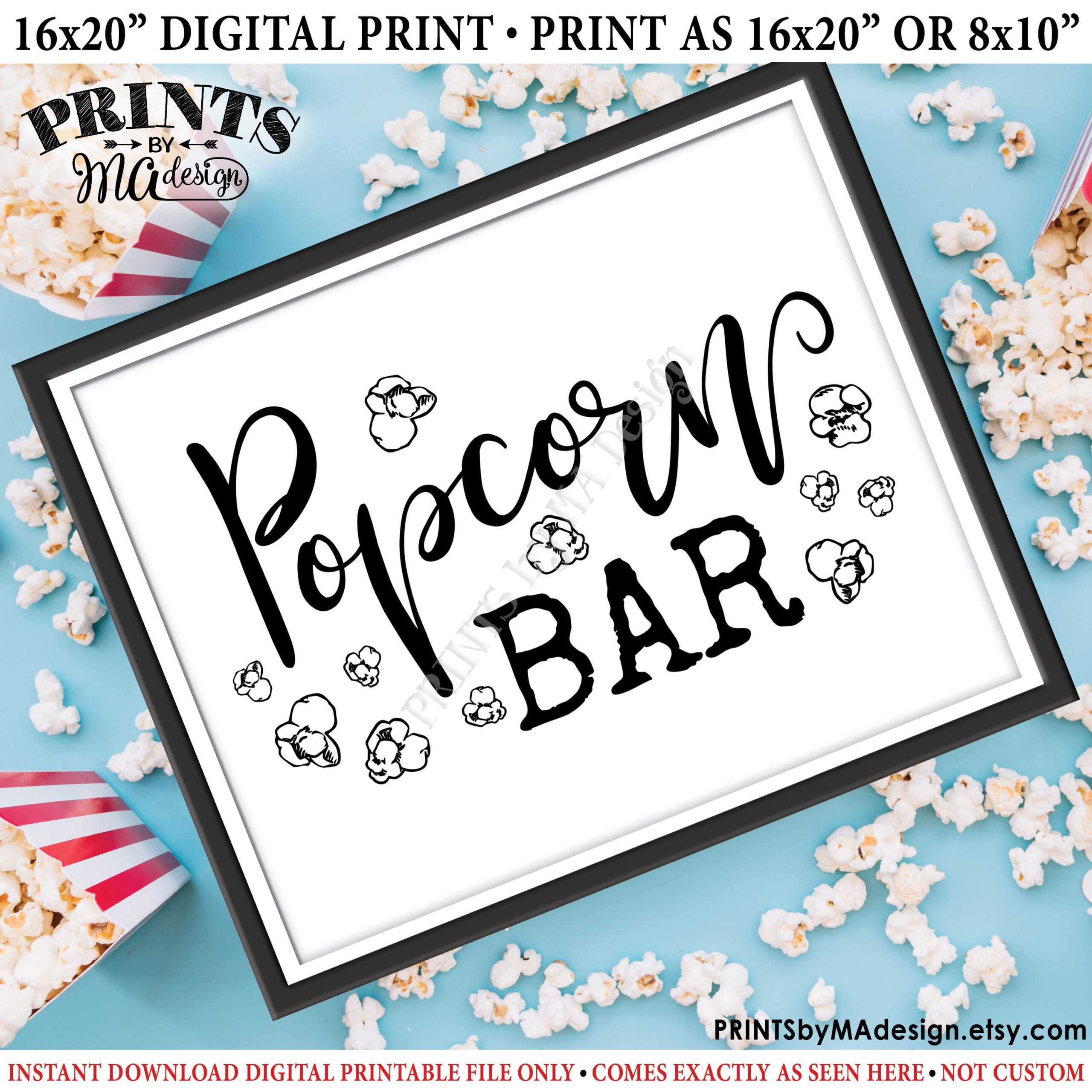 Popcorn Bar Sign, Printable 8X10/16X20” Sign, Instant Download throughout Popcorn Bar Sign Printable Free