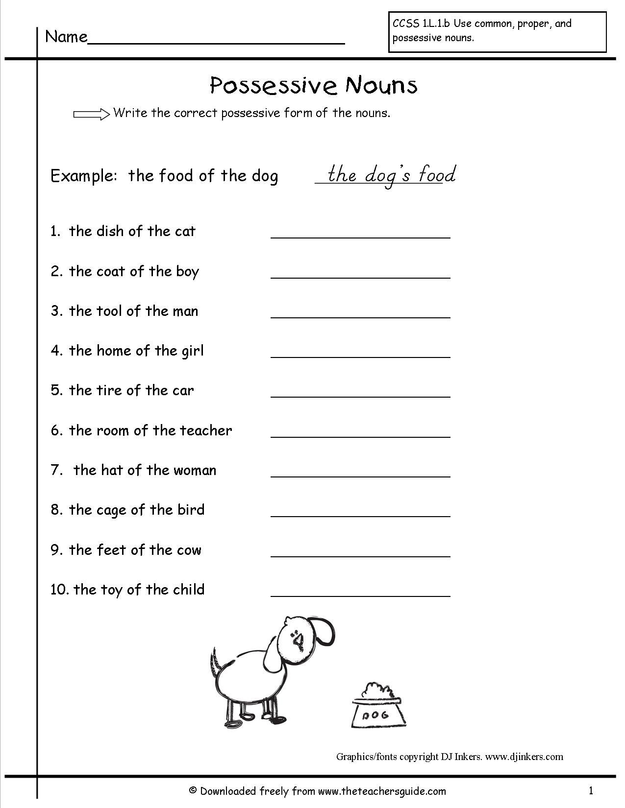 Possessive Nouns Worksheet For First Grade regarding Free Printable Possessive Nouns Worksheets