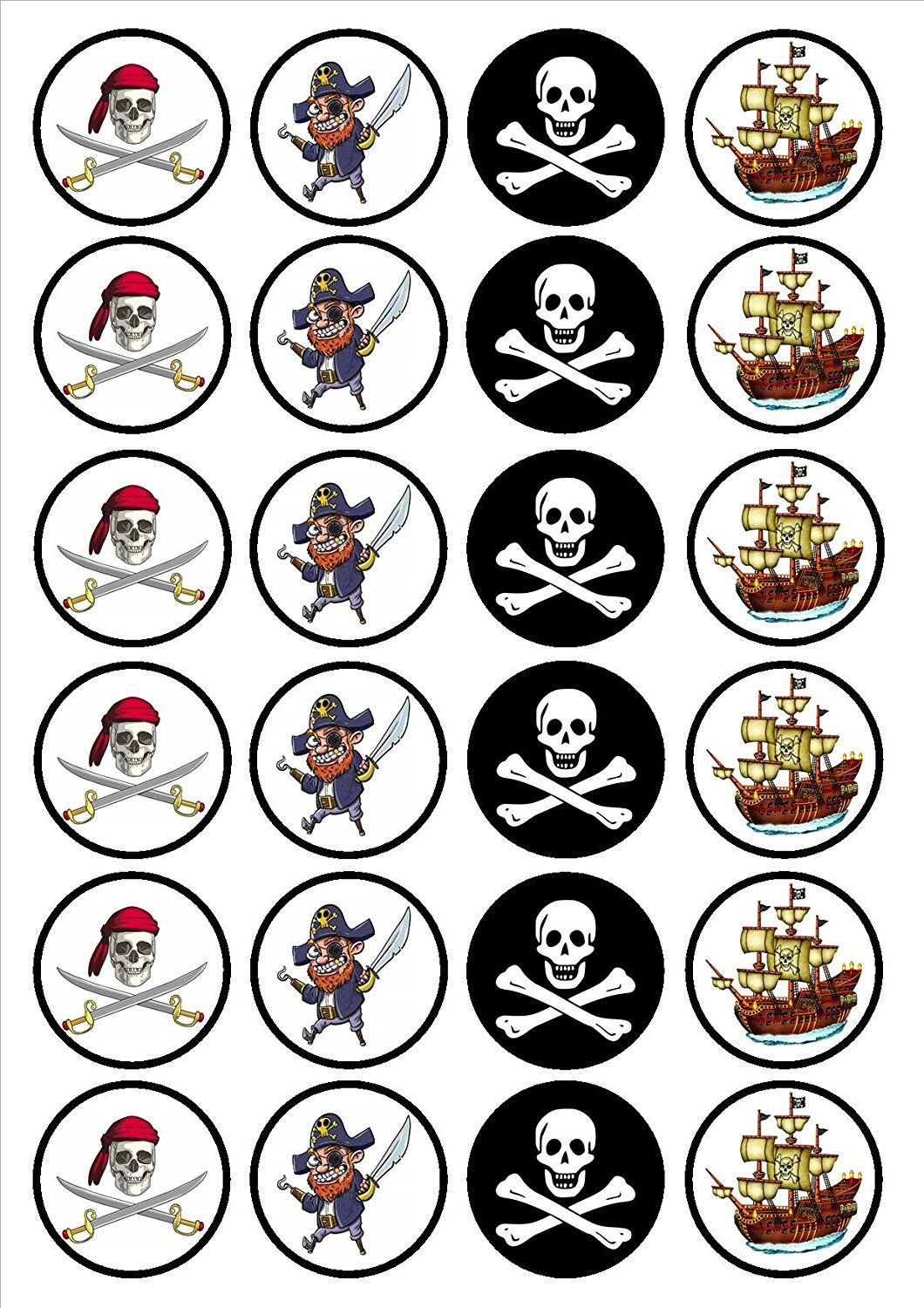 Precut Pirate Cupcake Toppers, Treasure Theme Edible Cake inside Free Printable Pirate Cupcake Toppers