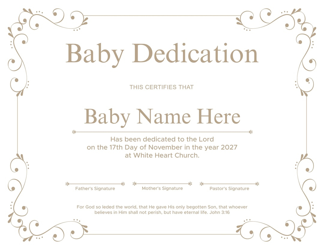 Printable Baby Dedication Certificate. Editable Baby Christening Certificate. - Etsy regarding Free Baby Dedication Certificate Printable