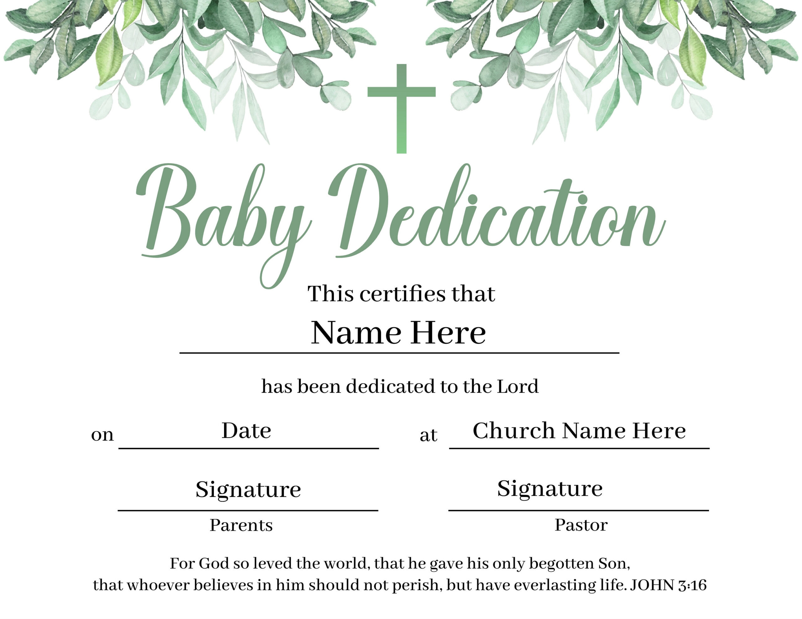 Printable Baby Dedication Certificate. Editable Baby Christening Certificate. throughout Free Baby Dedication Certificate Printable