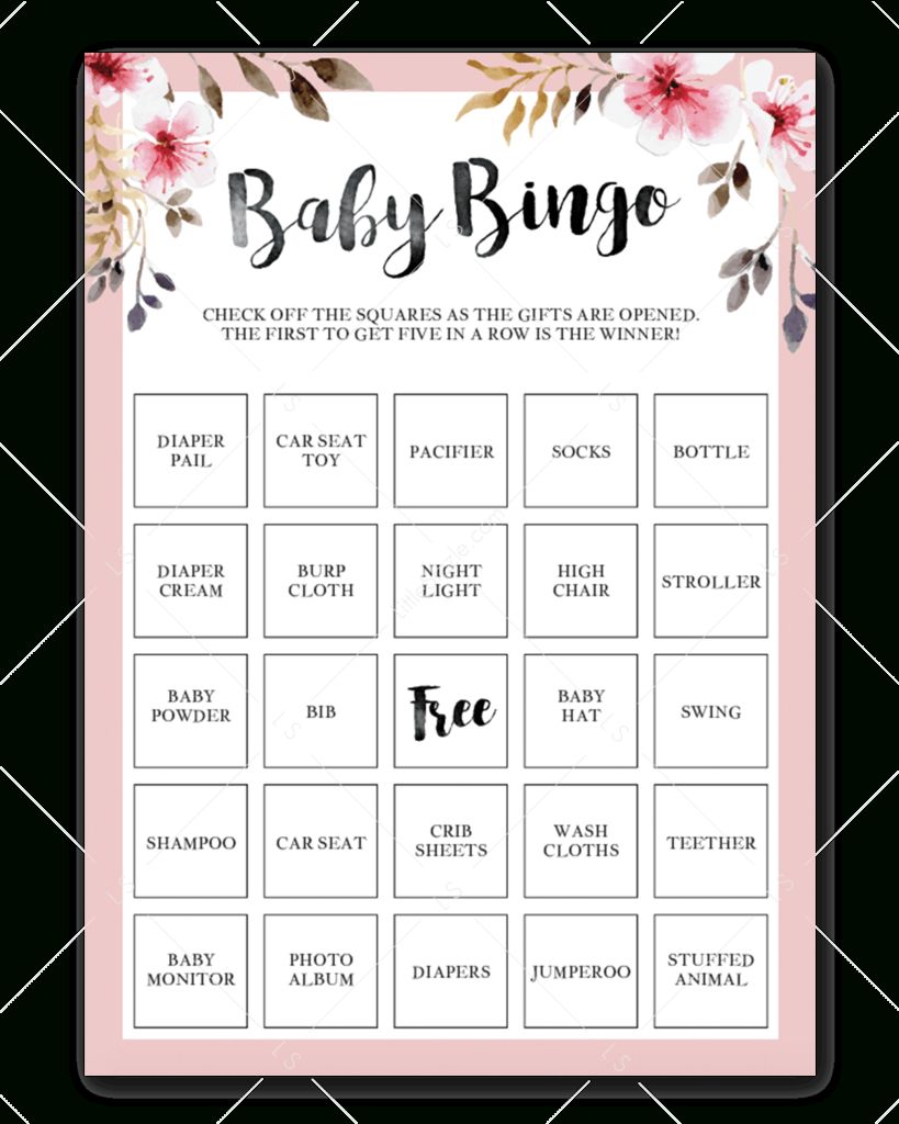 Printable Baby Girl Shower Bingo Cards With Pink Flowers | Instant for Baby Bingo Free Printable Template