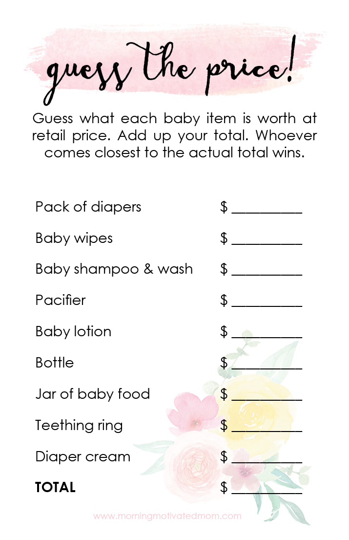 Printable Baby Shower Game: Guess The Price – Morning Motivated Mom intended for Unique Baby Shower Games Free Printable