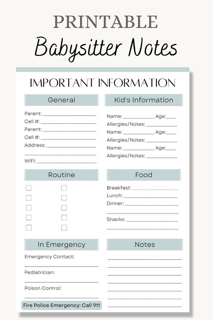 Printable Babysitter Important Information Sheet Template, Nanny inside Free Printable Parent Information Sheet