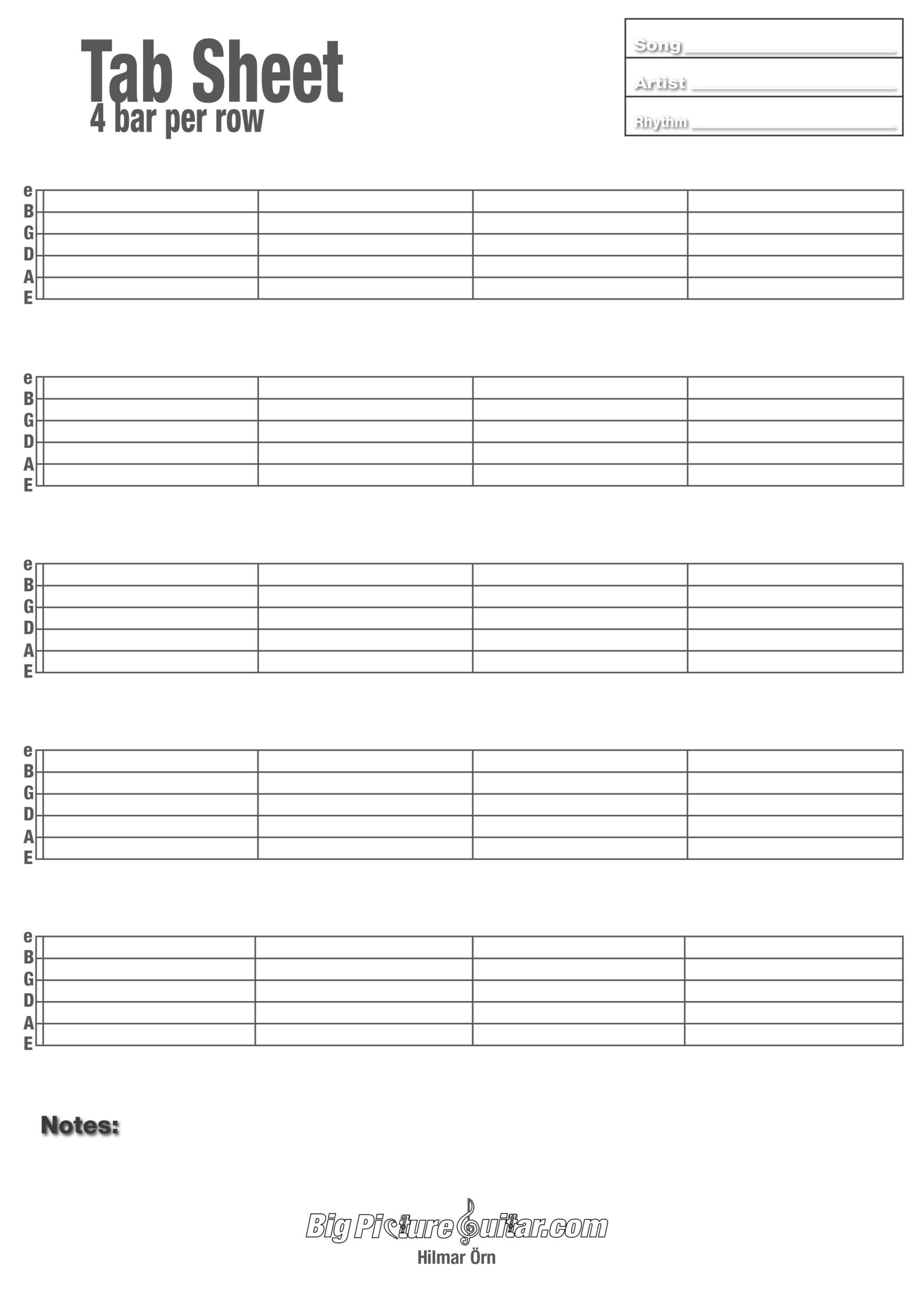 Printable Blank Guitar Tab Sheets | Bass Tabs, Guitar Sheet Music intended for Free Printable Guitar Tablature Paper