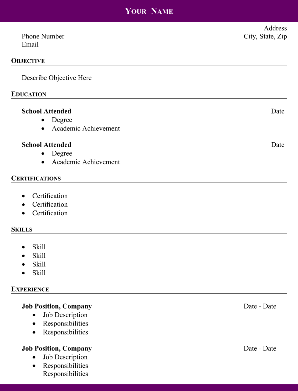 Printable Blank Resume Templates Samples | Job Resume Template within Free Printable Blank Resume