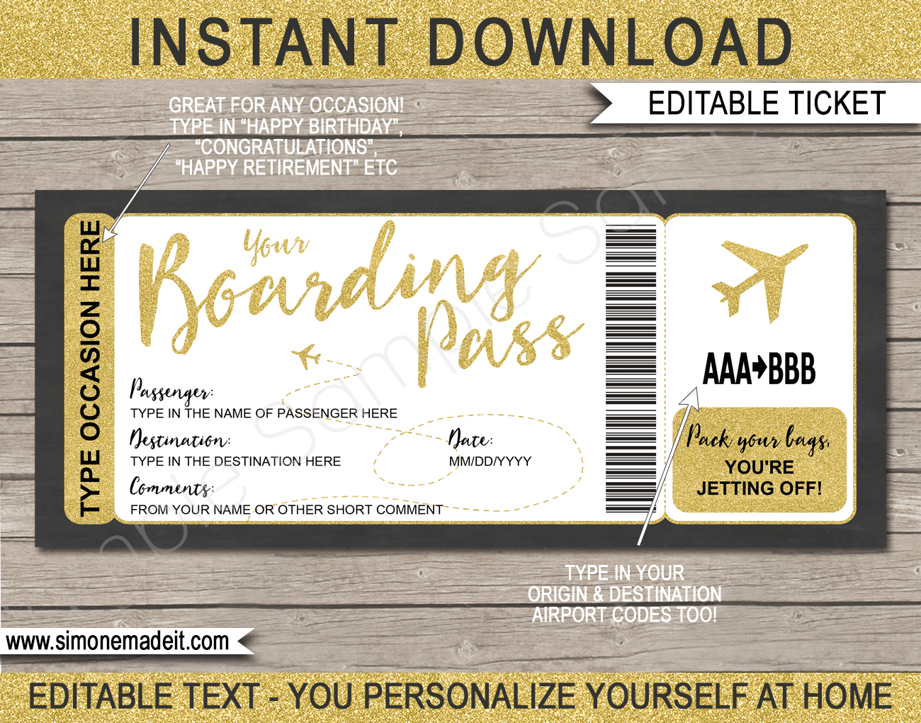 Printable Boarding Pass Ticket Template | Fake Plane Ticket | Trip with Free Printable Airline Ticket Template