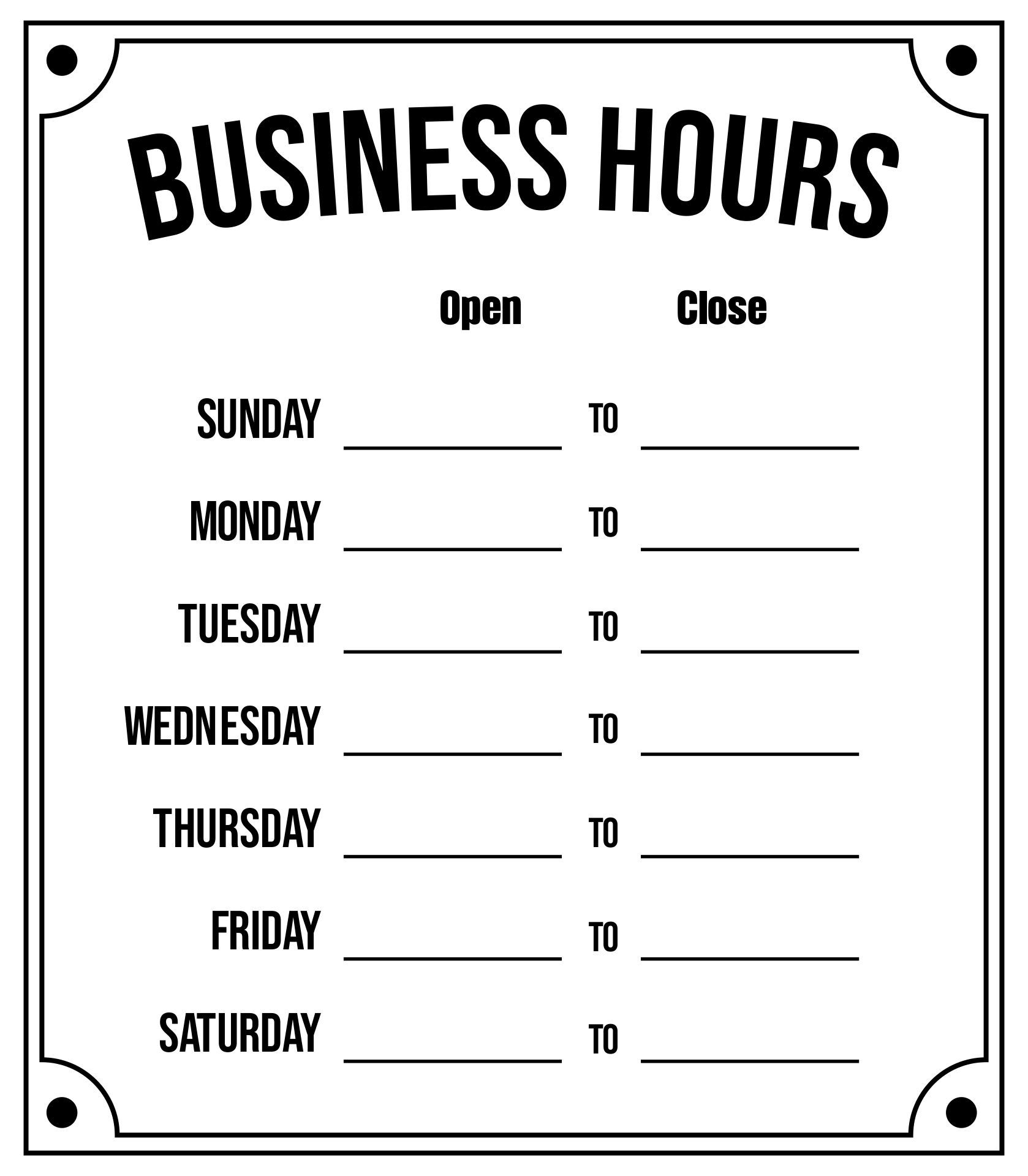 Printable Business Hours Sign Template for Free Printable Business Hours Sign