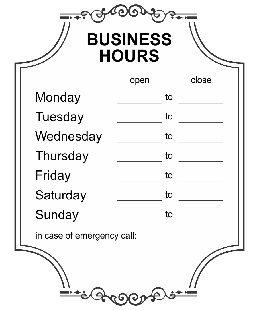 Printable Business Hours Sign Template with regard to Free Printable Business Hours Sign