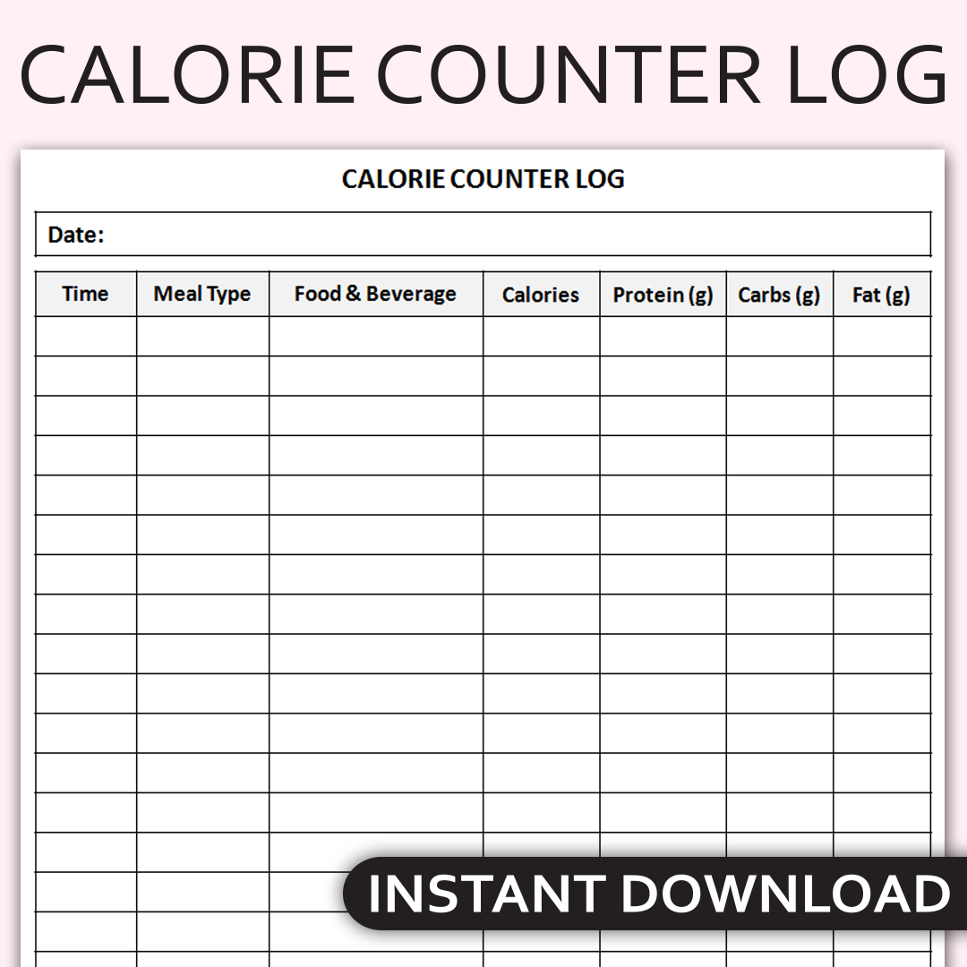 Printable Calorie Counter Log, Daily Food Intake Tracker, Nutrition Journal, Healthy Eating Planner, Editable Template inside Free Printable Calorie Counter Journal