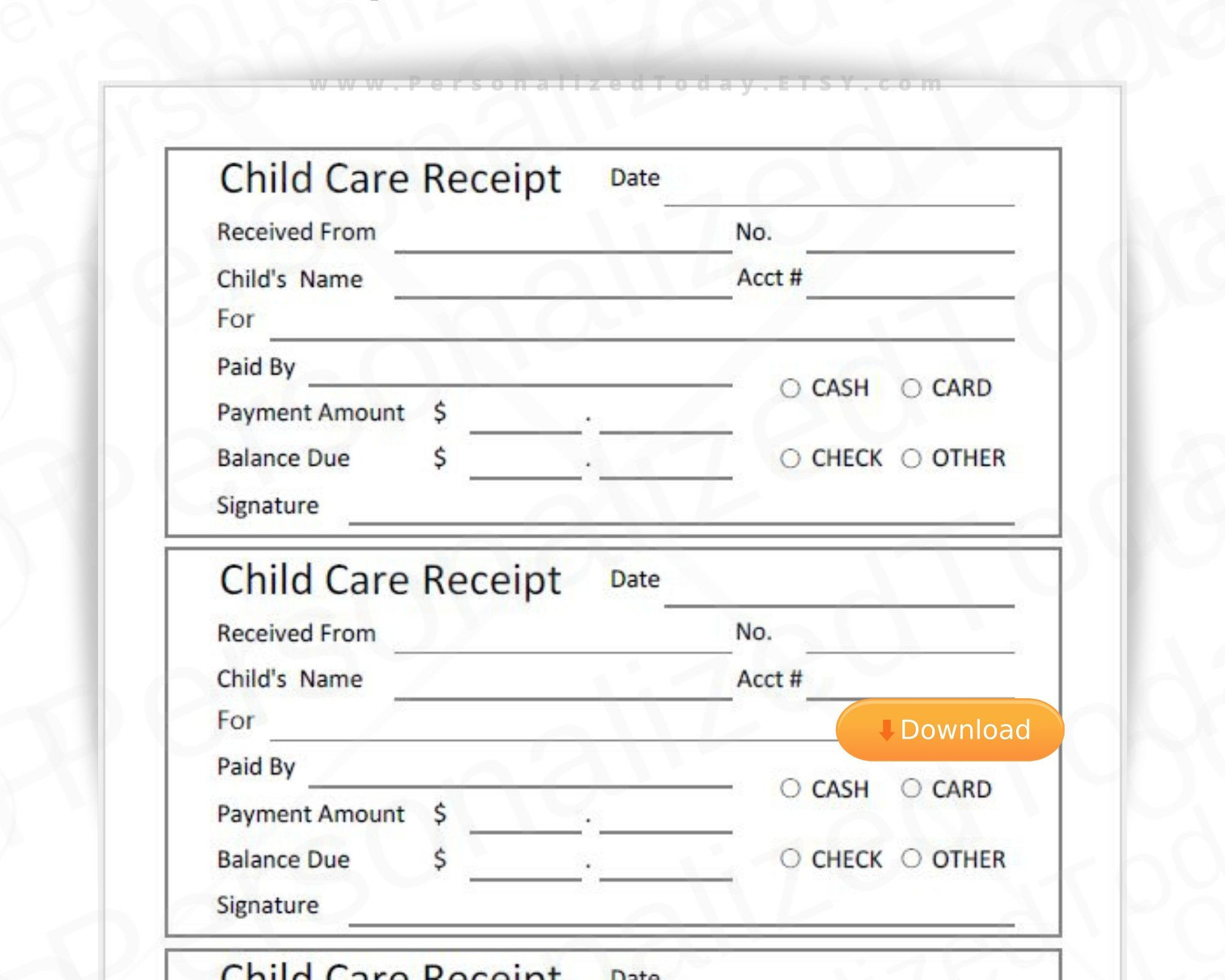 Printable Child Care Receipts Fillable And Print And Write Pdf for Free Printable Daycare Receipts