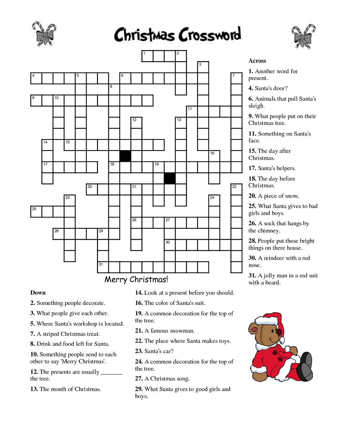 Printable Christmas Crossword Puzzle For Adults | Christmas within Free Printable Christmas Crossword Puzzles For Adults