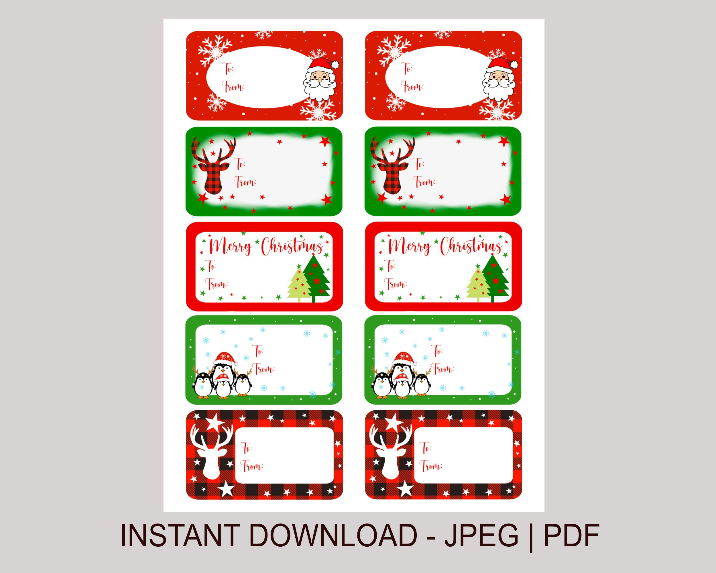 Printable Christmas Labels, Instant Download, Winter Holiday, Digital Download, Christmas Gift Tag Stickers intended for Free Printable Christmas Labels