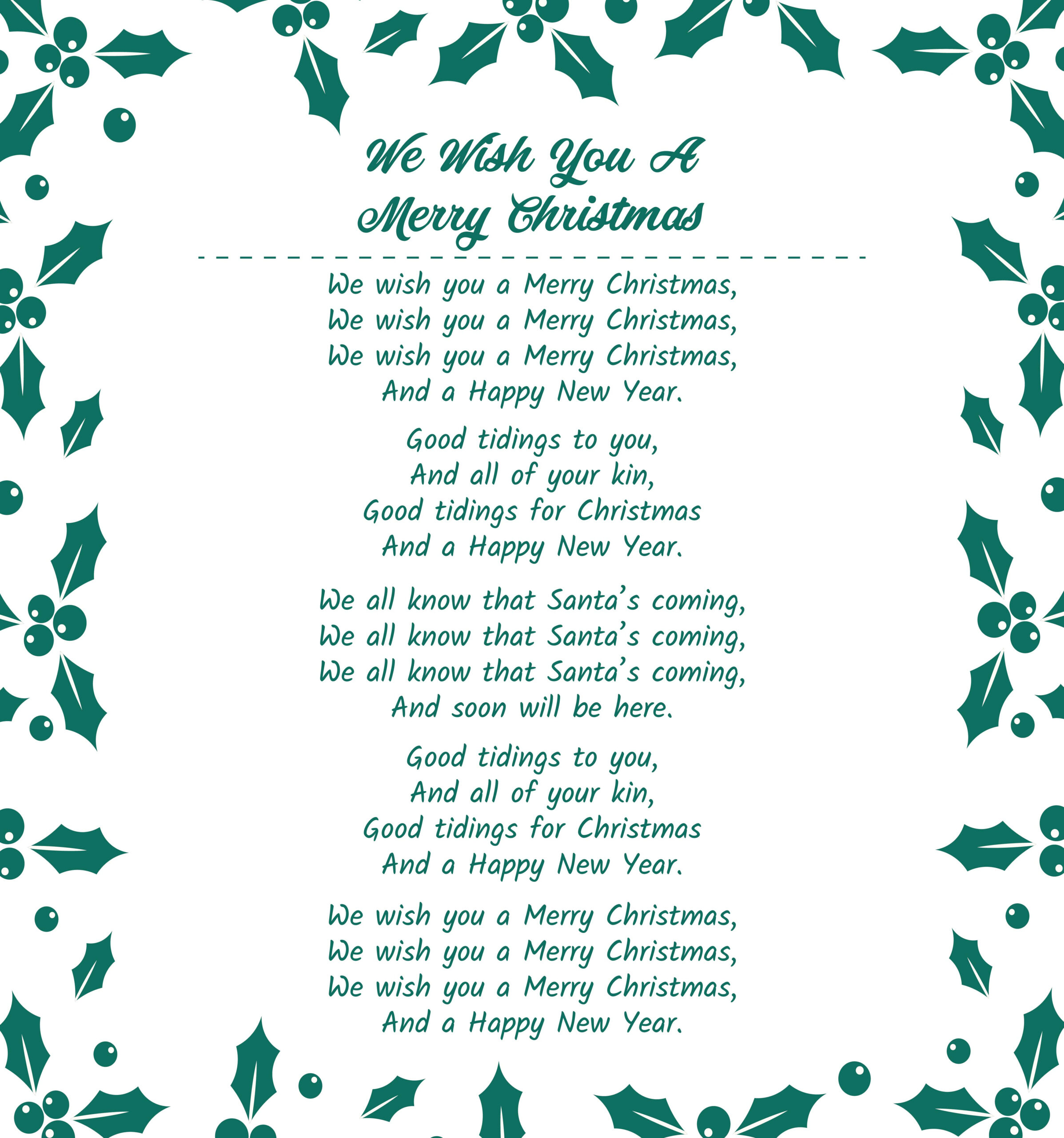 Printable Christmas Songs Lyrics - Printable Template Calendar with Free Printable Song Lyrics