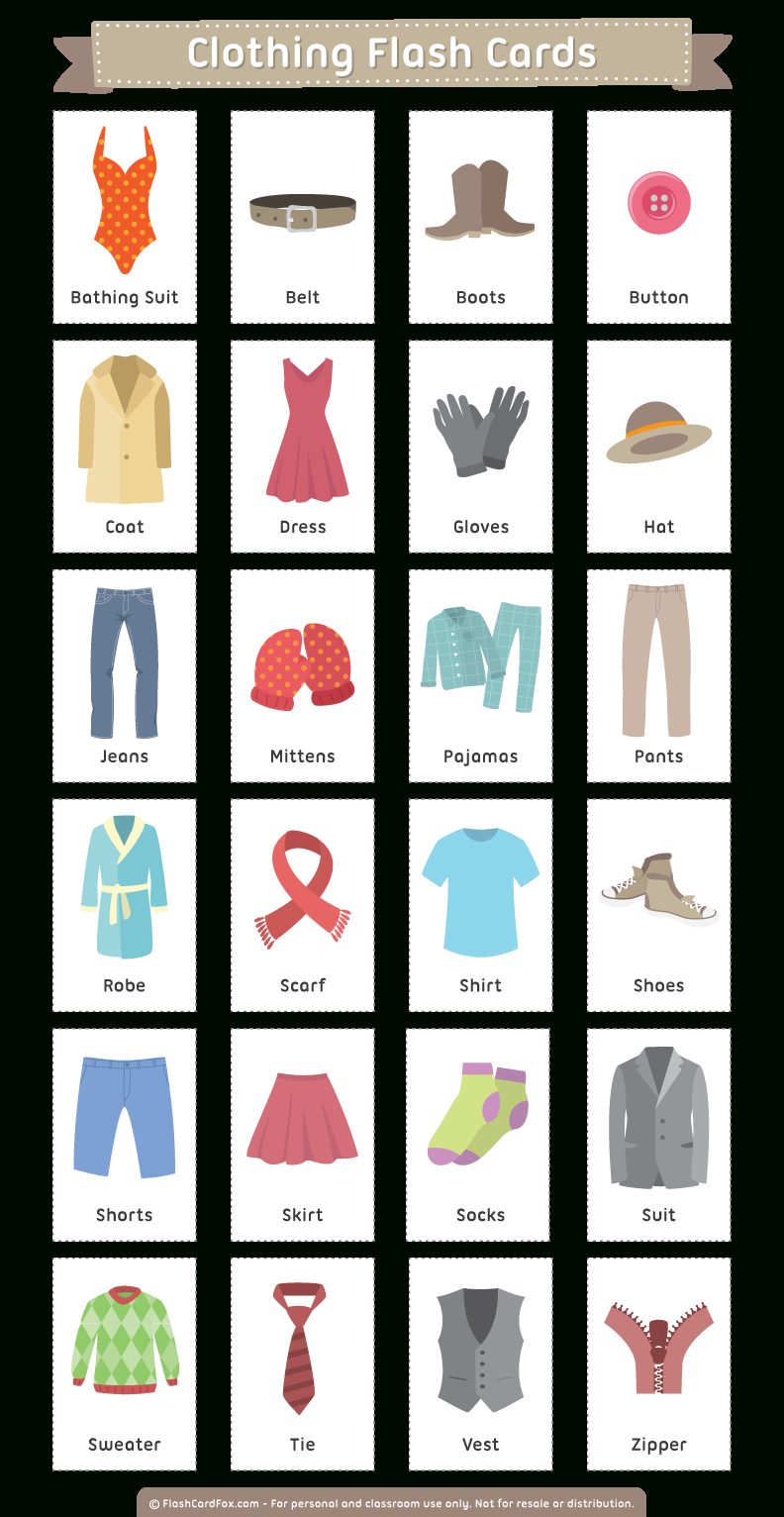 Printable Clothing Flash Cards with Free Printable Clothing Flashcards