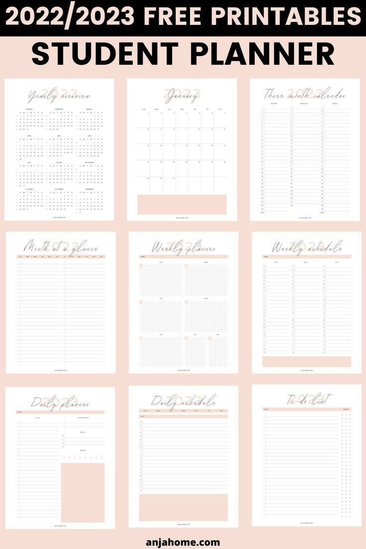 Printable College Student Planner - Anjahome | Planner Printables with Free Printable School Agenda Templates