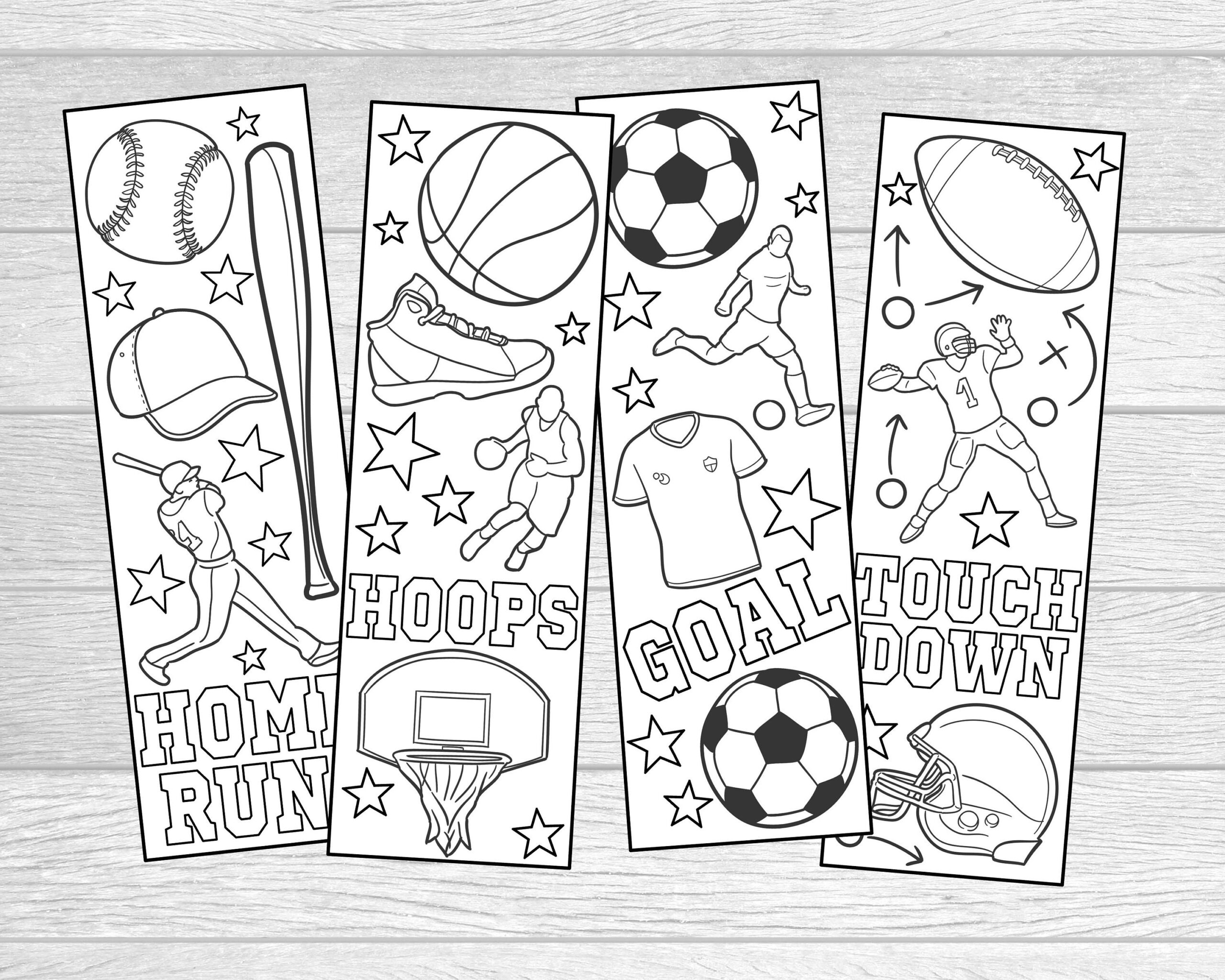 Printable Color Your Own Sports Bookmarks. Instant Digital Download. 4 Diy Coloring Bookmarks. Baseball, Basketball, Soccer And Football with Free Printable Sports Bookmarks