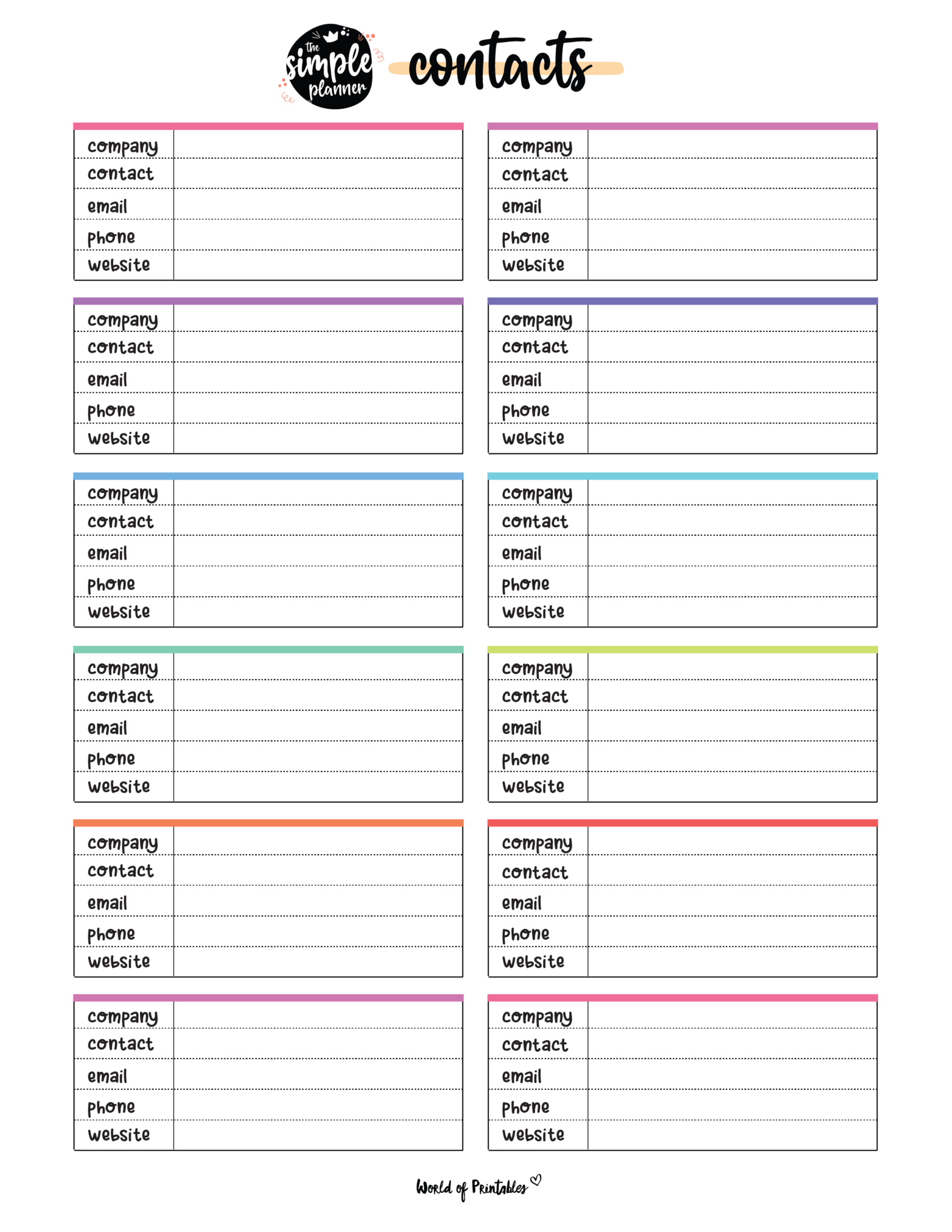 Printable Cute Contact List Template | Contact List, List Template intended for Free Printable Contact List Template