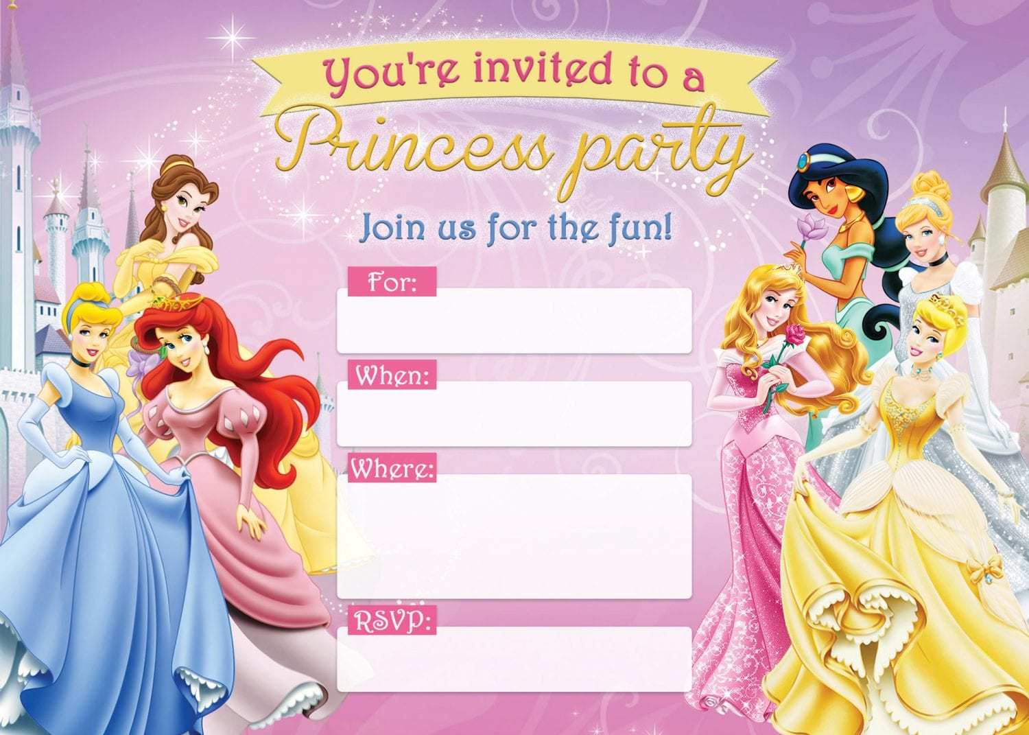 Printable Disney Princess Birthday Invitations inside Free Printable Princess Invitations