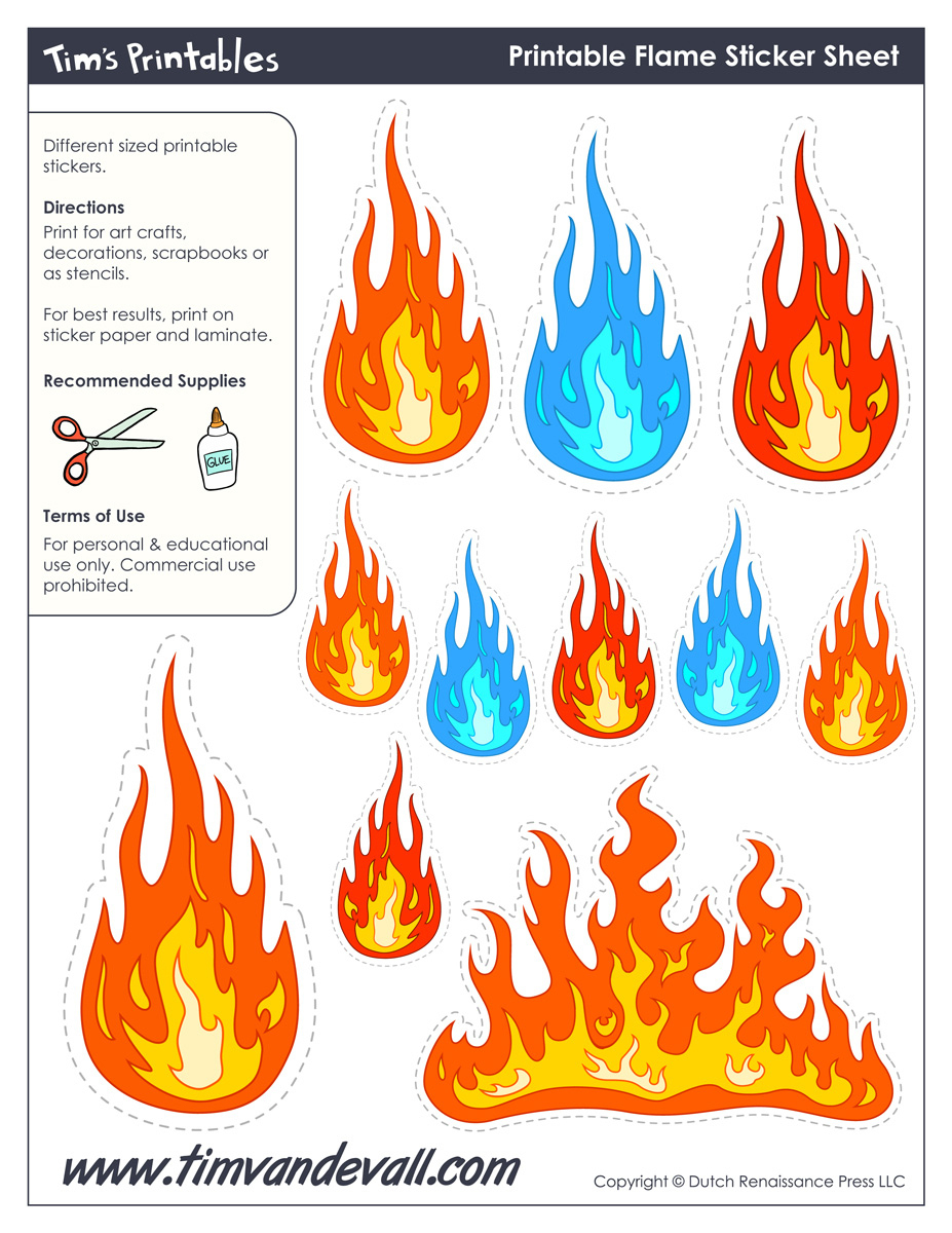 Printable Flame Stickers &amp;amp; Flame Templates – Tim&amp;#039;S Printables regarding Free Printable Flame Template