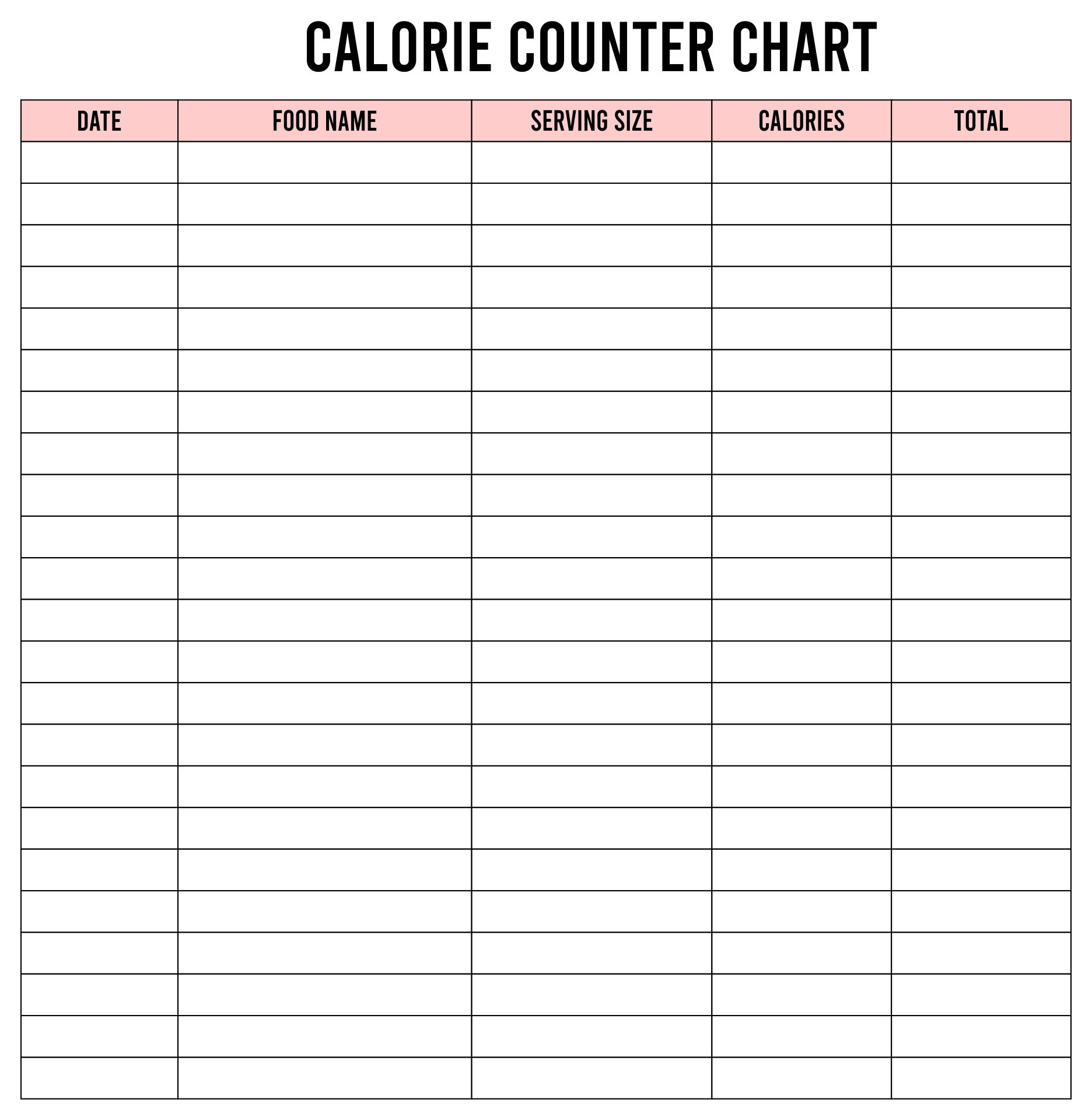 Printable Food Calorie Counter Chart | Calorie Chart, Food Calorie for Free Printable Calorie Counter Journal