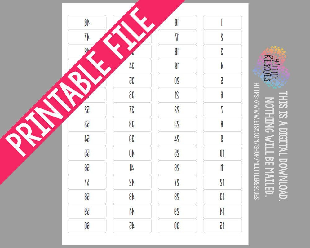 Printable: Forward And Reverse/Mirror Image Labels Tags Numbers 1 with Free Printable Mirrored Numbers