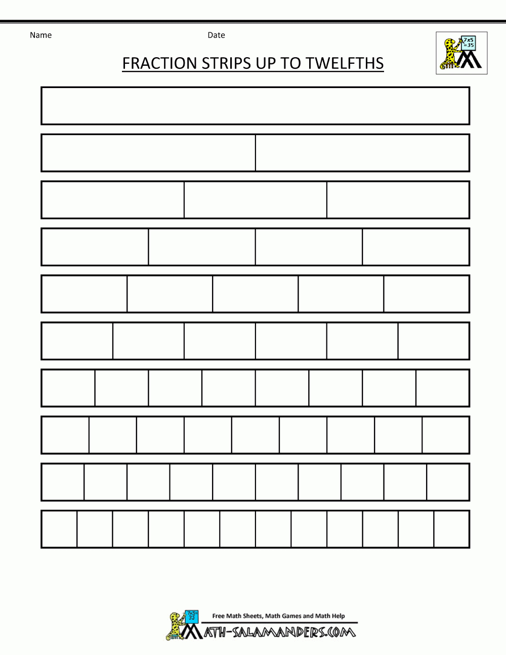 Printable Fraction Strips with regard to Free Printable Blank Fraction Circles