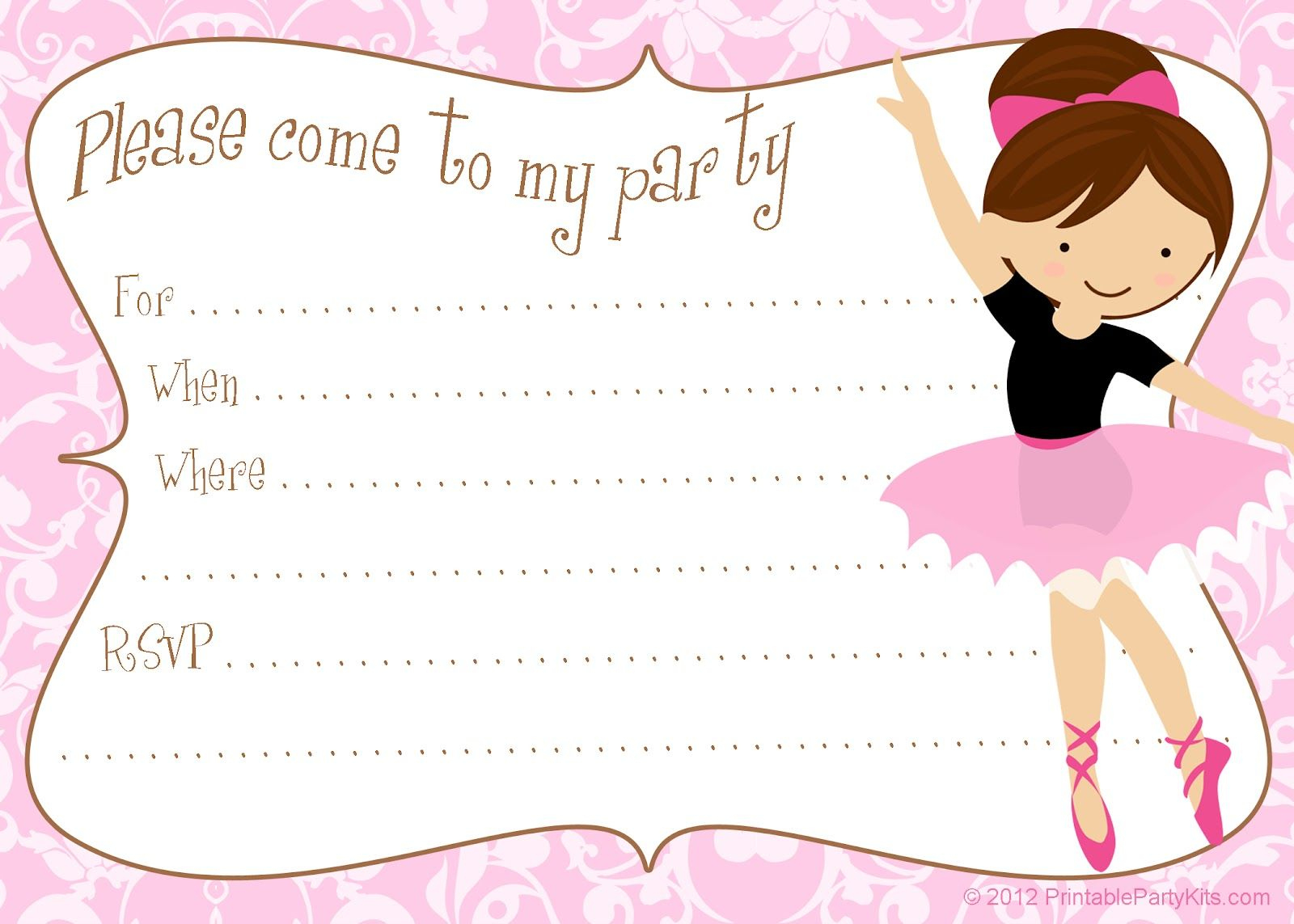 Printable Free Ballerina Party Invites | Ballerina Invitations in Free Printable Ballerina Birthday Invitations