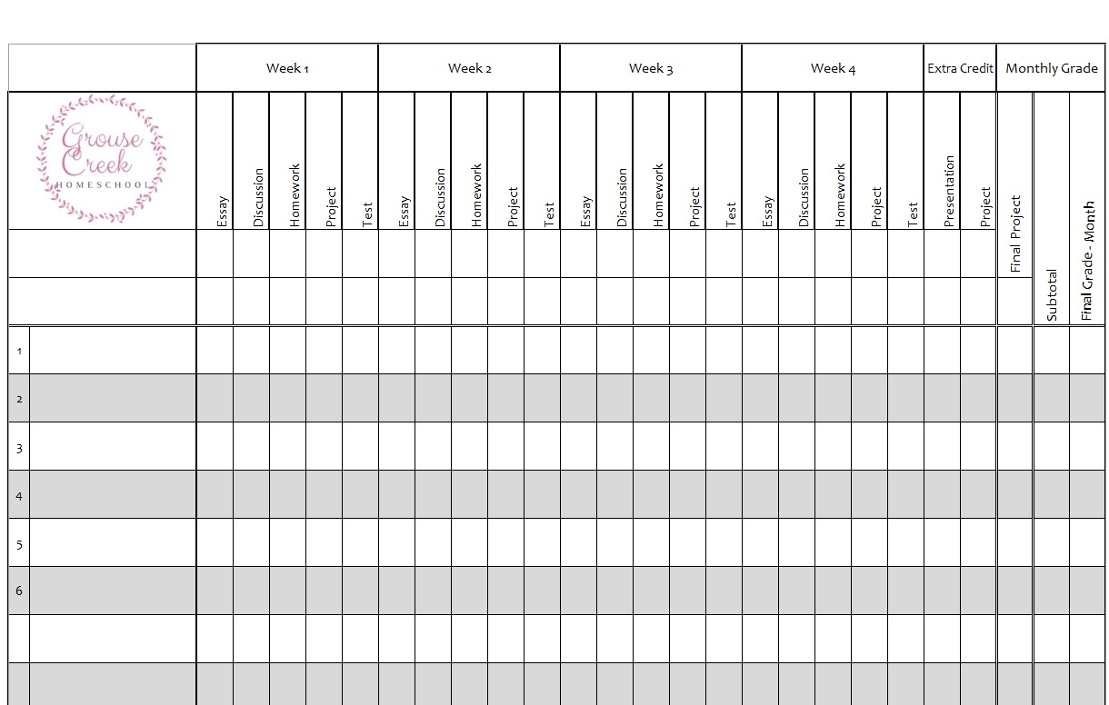 Printable Gradebook » The Spreadsheet Page in Free Printable Grade Sheet