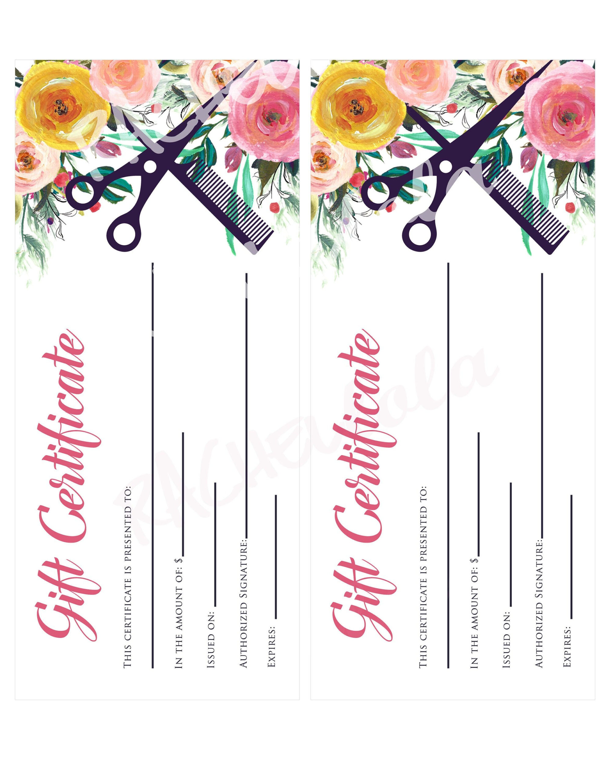 Printable Hair Salon Gift Certificate Template, Hair Stylist throughout Free Printable Gift Certificates For Hair Salon