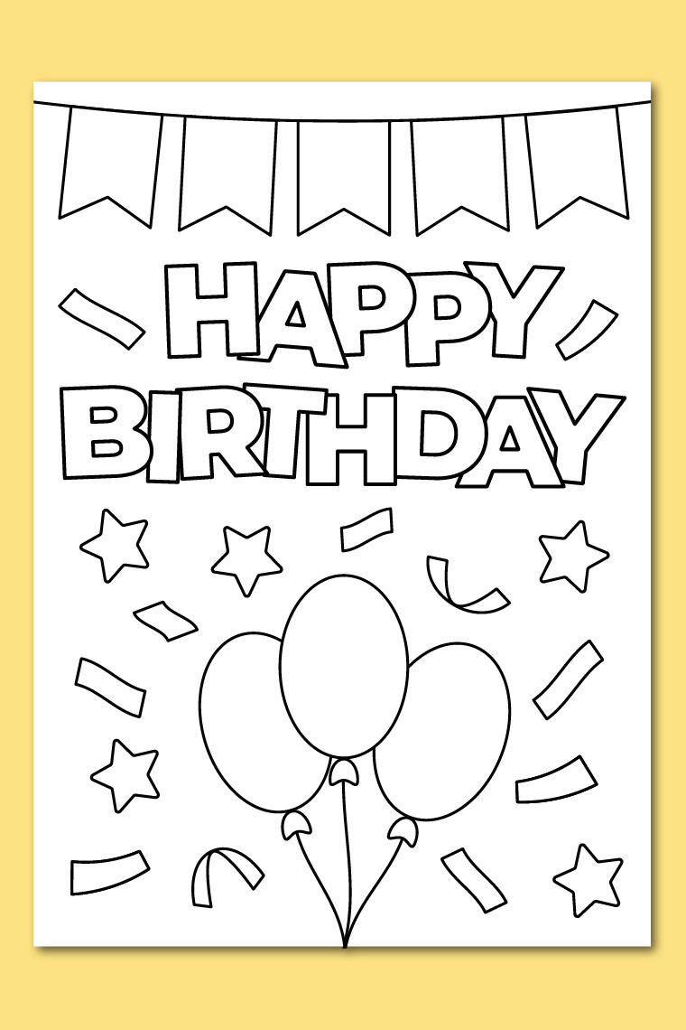 Printable Happy Birthday Coloring Card - Chevron Lemon in Free Printable Birthday Cards To Color