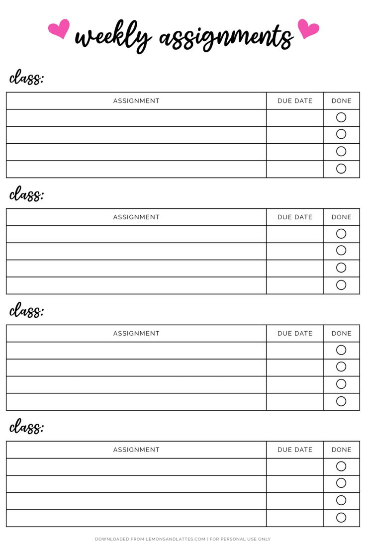 Printable Homework Planners To Help Students Get Organized pertaining to Free Printable Homework Assignment Sheets