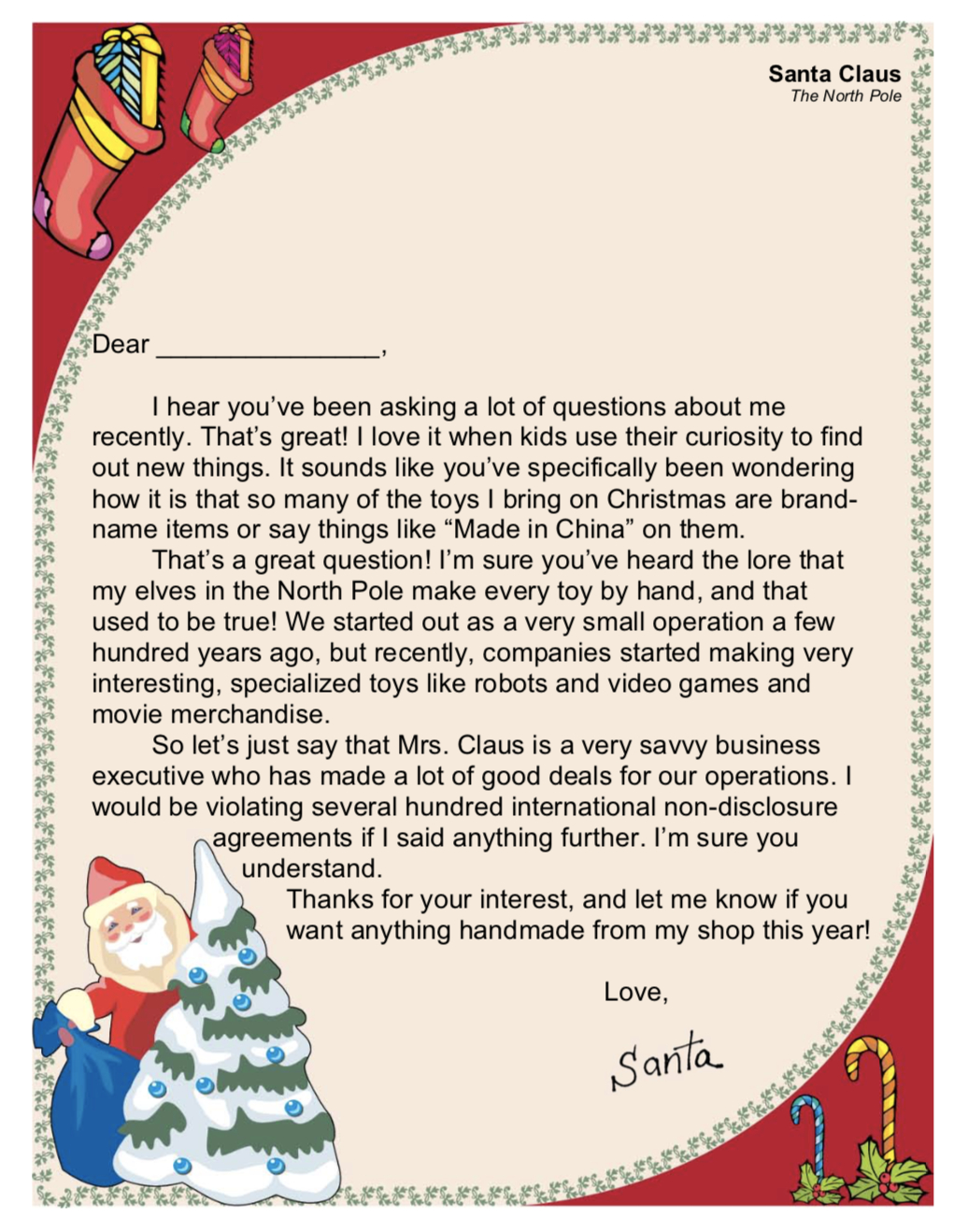 Printable Letters From Santa | Free Printables in Free Printable Christmas Morning Letters From Santa