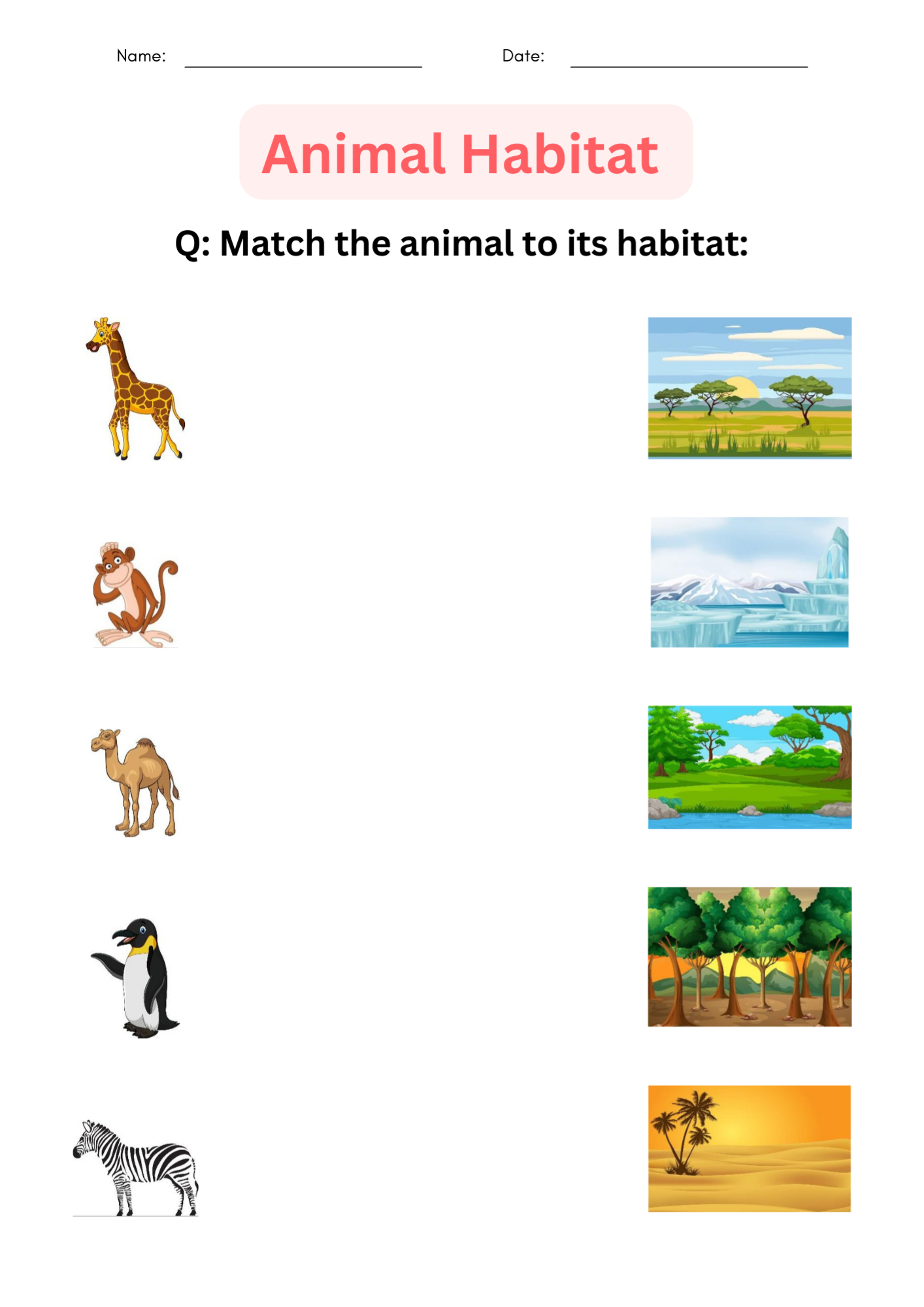 Printable Matching Activity Animal Habitats Worksheets For Grade 1 intended for Free Printable Worksheets Animal Habitats