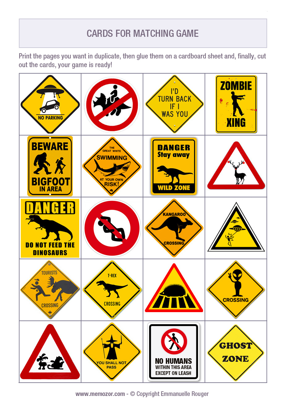 Printable Matching Game For Kids - Funny Road Signs - Print And pertaining to Free Printable Funny Signs