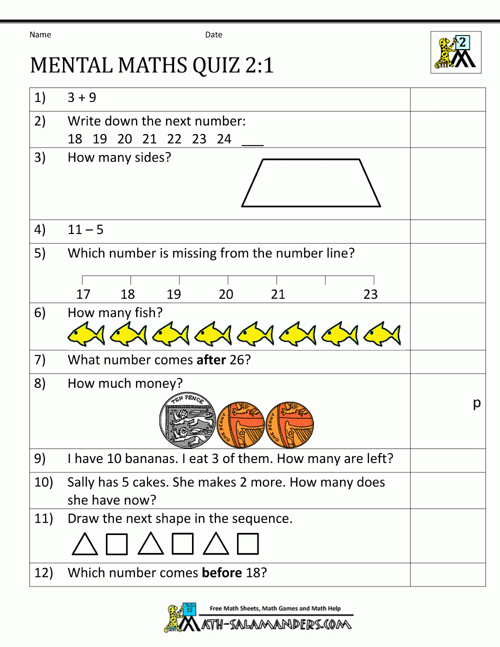 Printable Mental Maths Year 2 Worksheets in Free Printable Statistics Worksheets