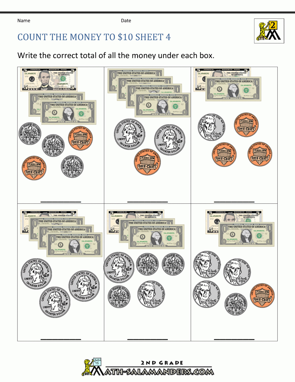 Printable Money Worksheets To $10 for Free Printable Money Worksheets